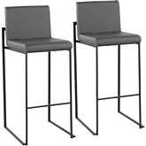 Fuji High Back 31" Bar Stool in Grey Leatherette & Black Steel (Set of 2)
